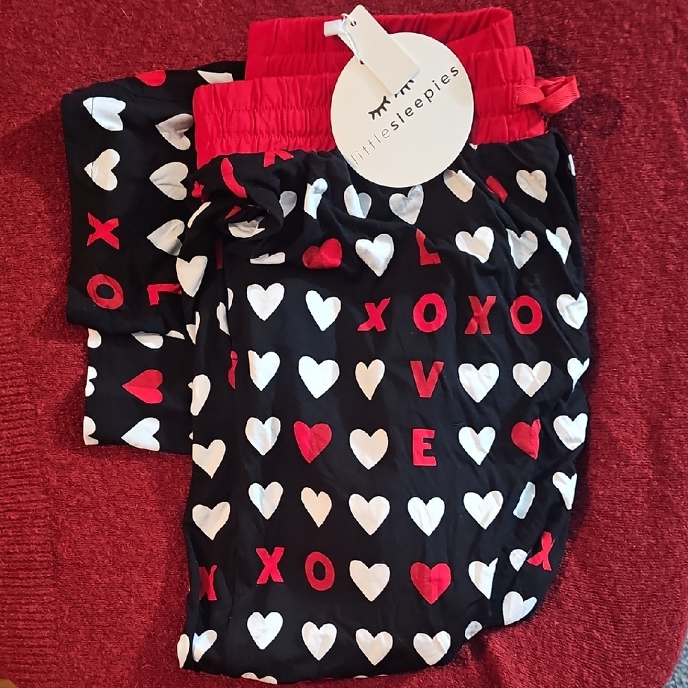 Little Sleepies Black and Red Love Heart Pajama Bottoms